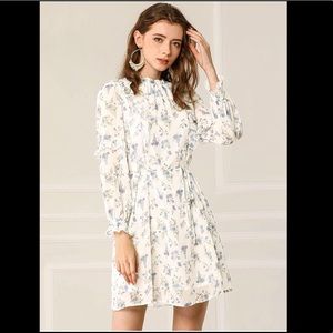 NEW Allegra K Women's Floral Tie Waist Long Sleeve Ruffle Chiffon Shift Dress